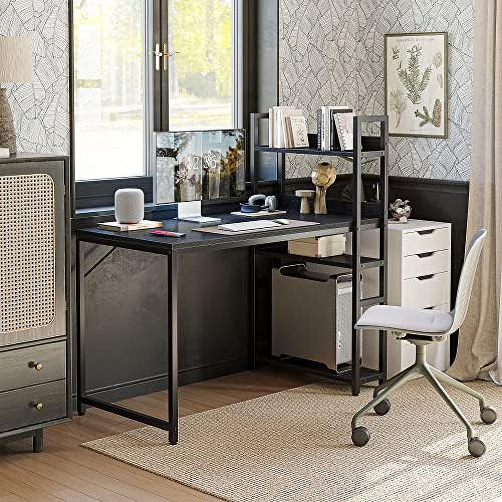 55 inch Black Computer Desk with Shelves P567