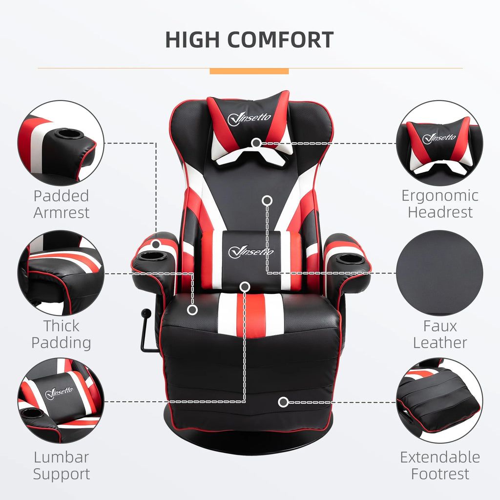 Black White Red Gaming Chair with Footrest and Cup Holder B32098