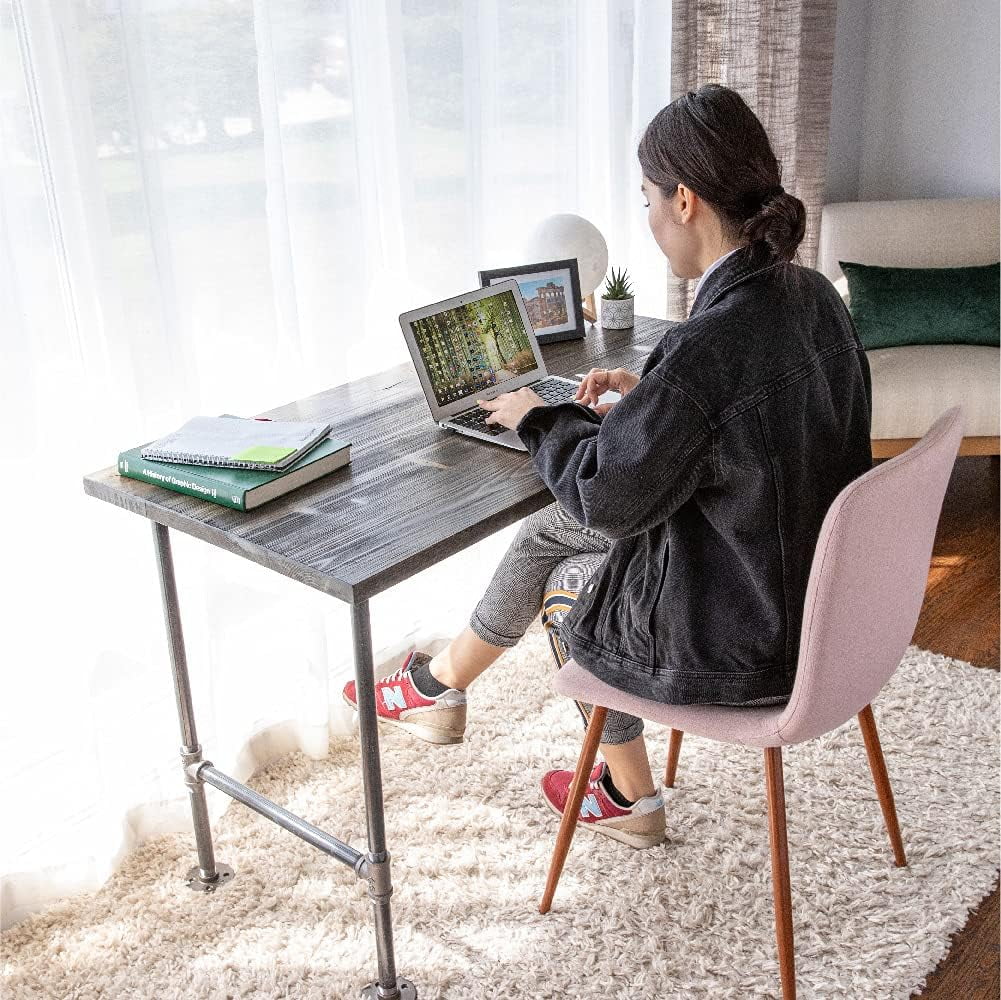 Wood Office Desk with Industrial Pipe Legs M27989