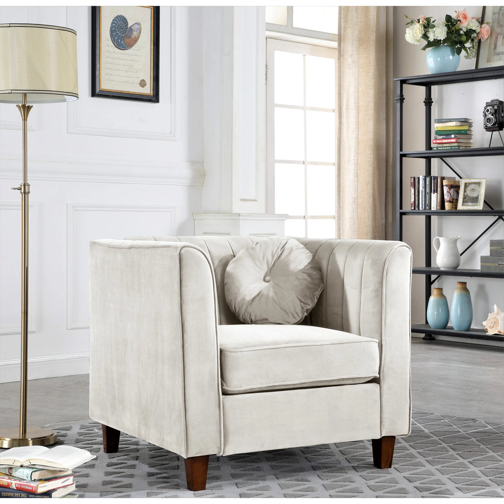 Beige Velvet Chesterfield Chair G5598