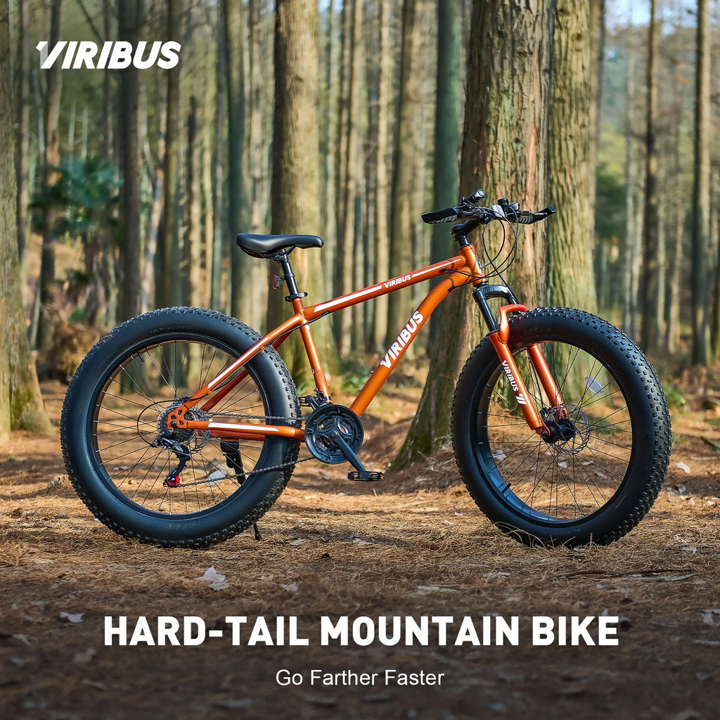 26 Fat Tire Mountain Bike with Front Suspension 21 Speeds Disc Brakes Orange E39712