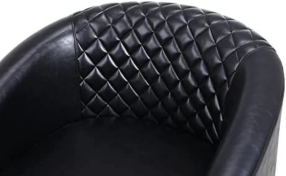 Brown Leather Tufted Barrel Chair with Wood Legs L15476