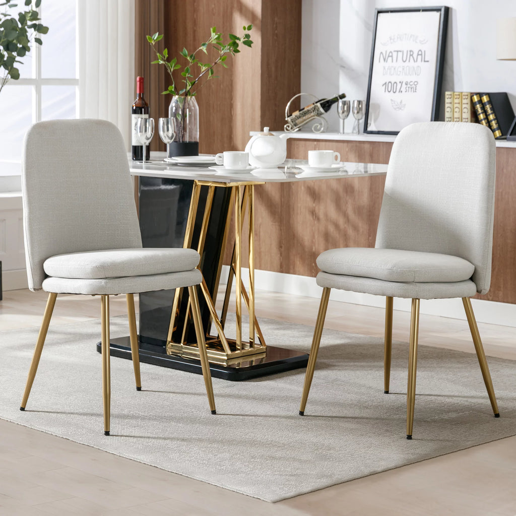 Set of 2 Beige Upholstered Dining Chairs with Metal Legs N47791