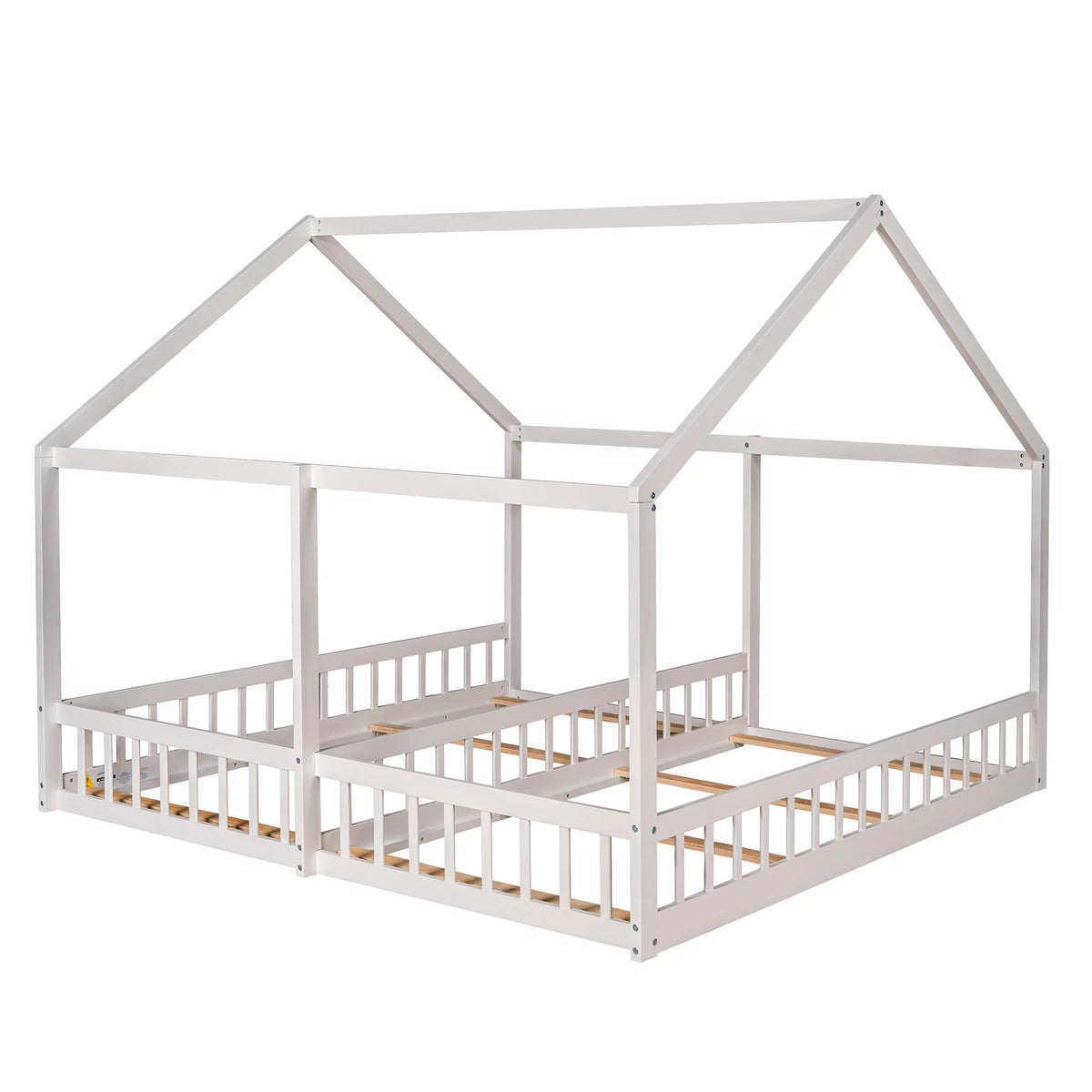 White Twin Size Wood House Platform Bed with Safety Fence Y9001