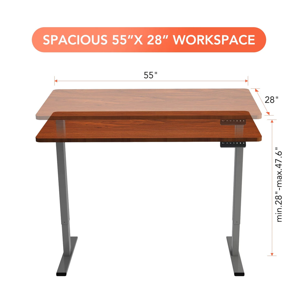 55" x 28" Height Adjustable Standing Desk Gray and Mahogany H9934