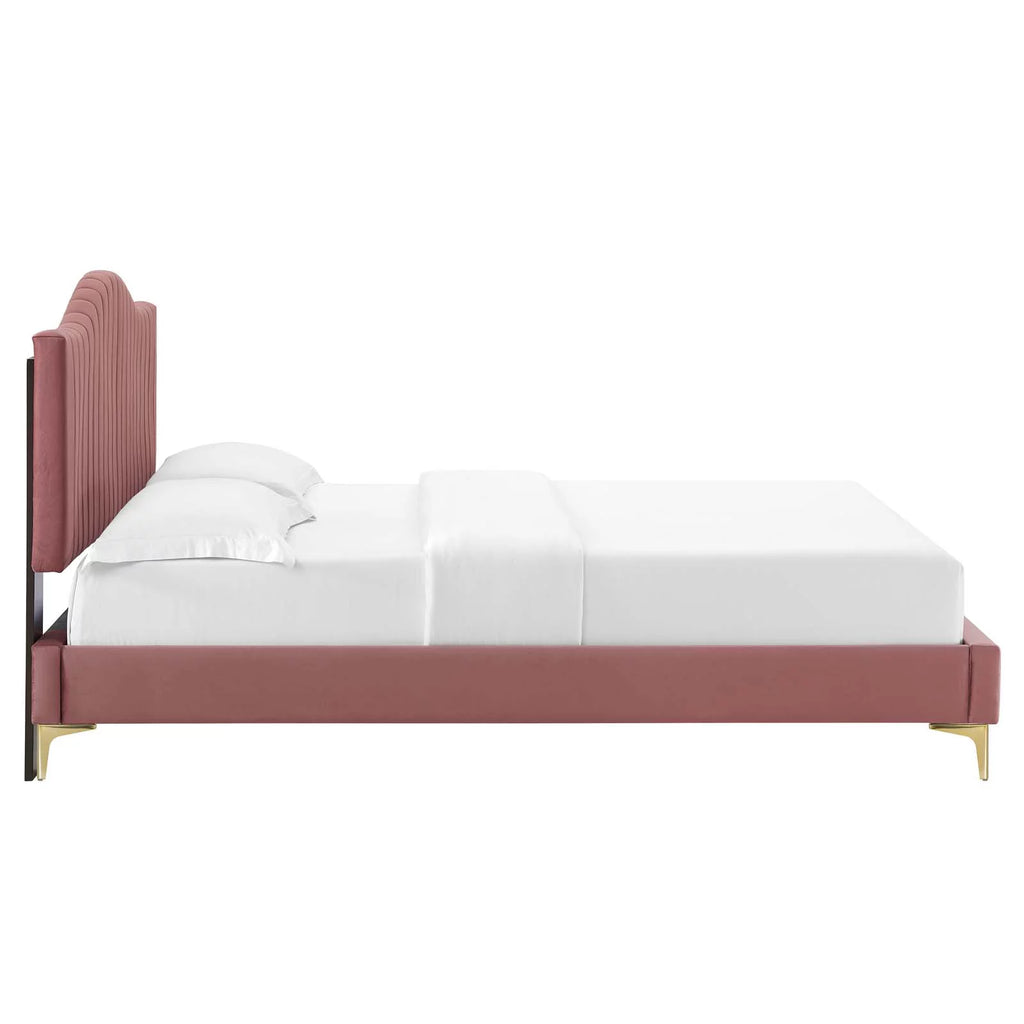 Pink Velvet Tufted Twin Size Platform Bed Frame Y7064