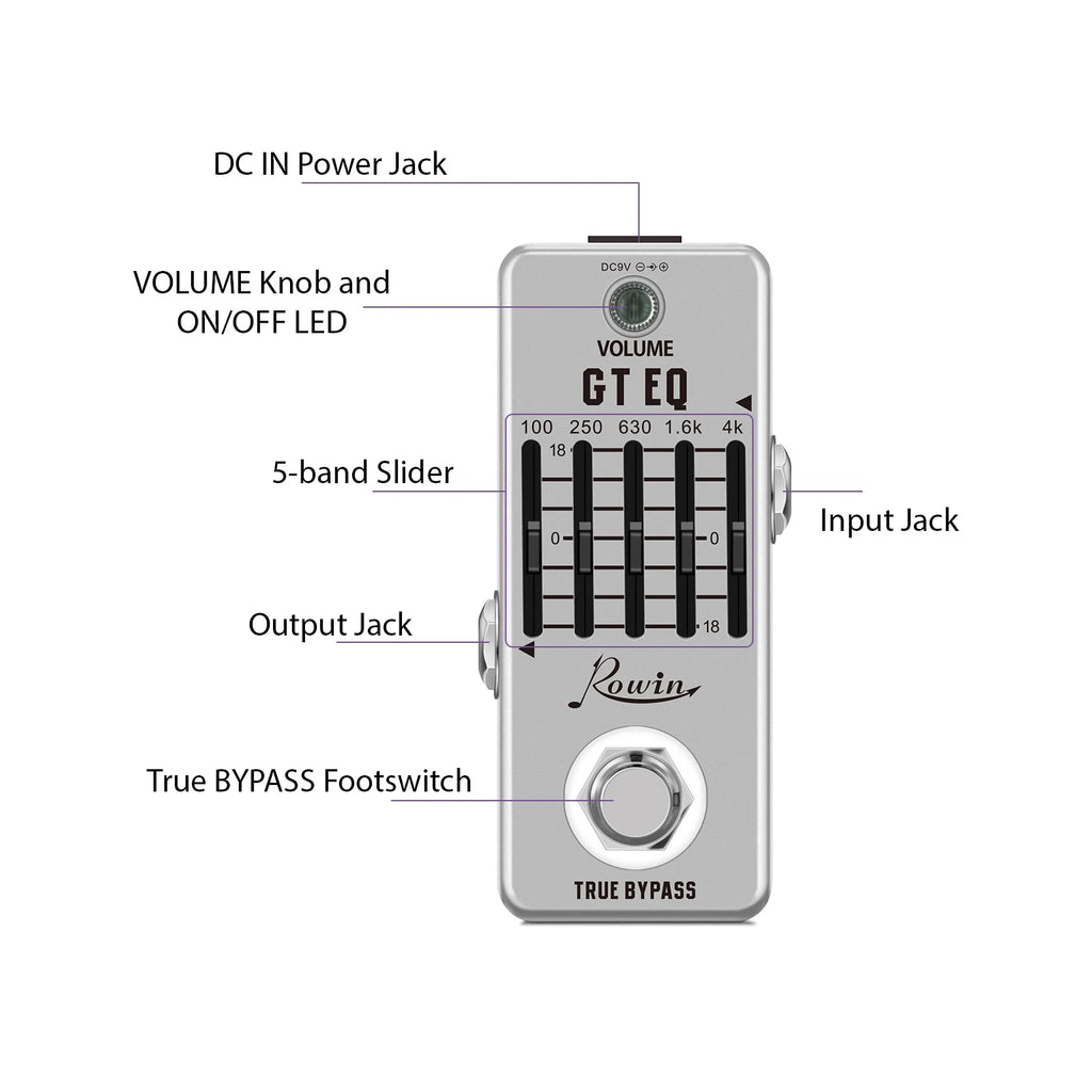 5-Band EQ Pedal for Electric Guitar with True Bypass X222