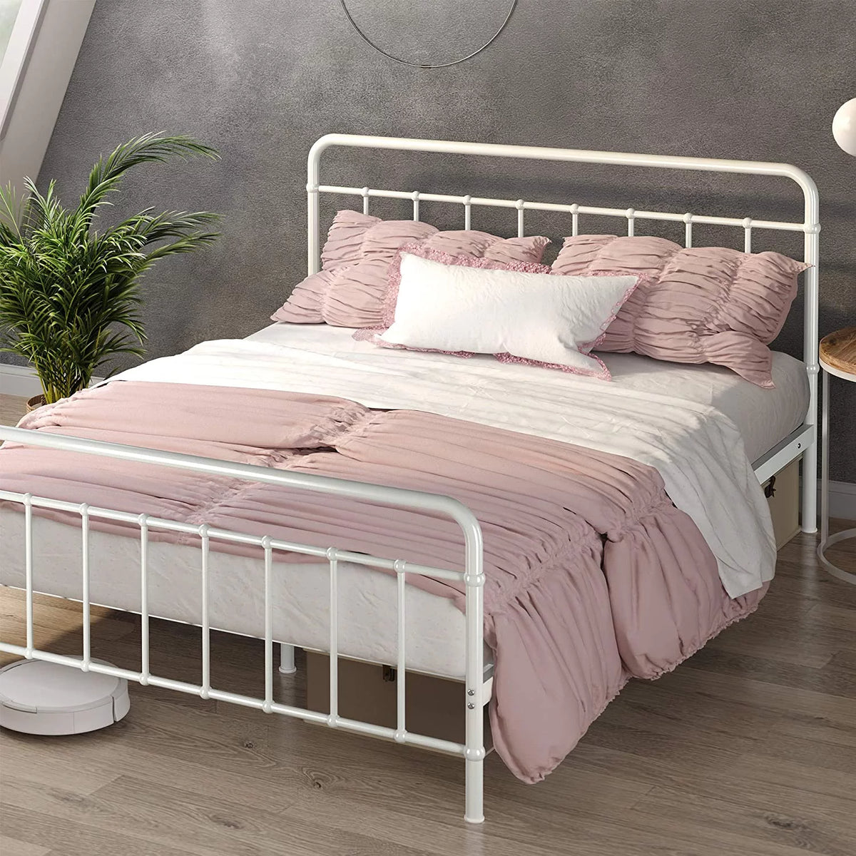 White Full Metal Platform Bed Frame L498