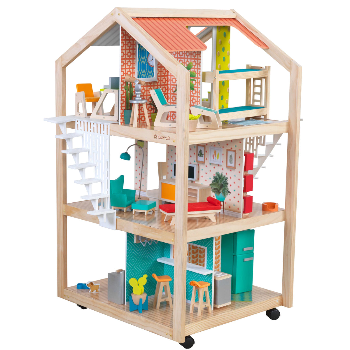 Wooden Dollhouse with 42 Accessories J684