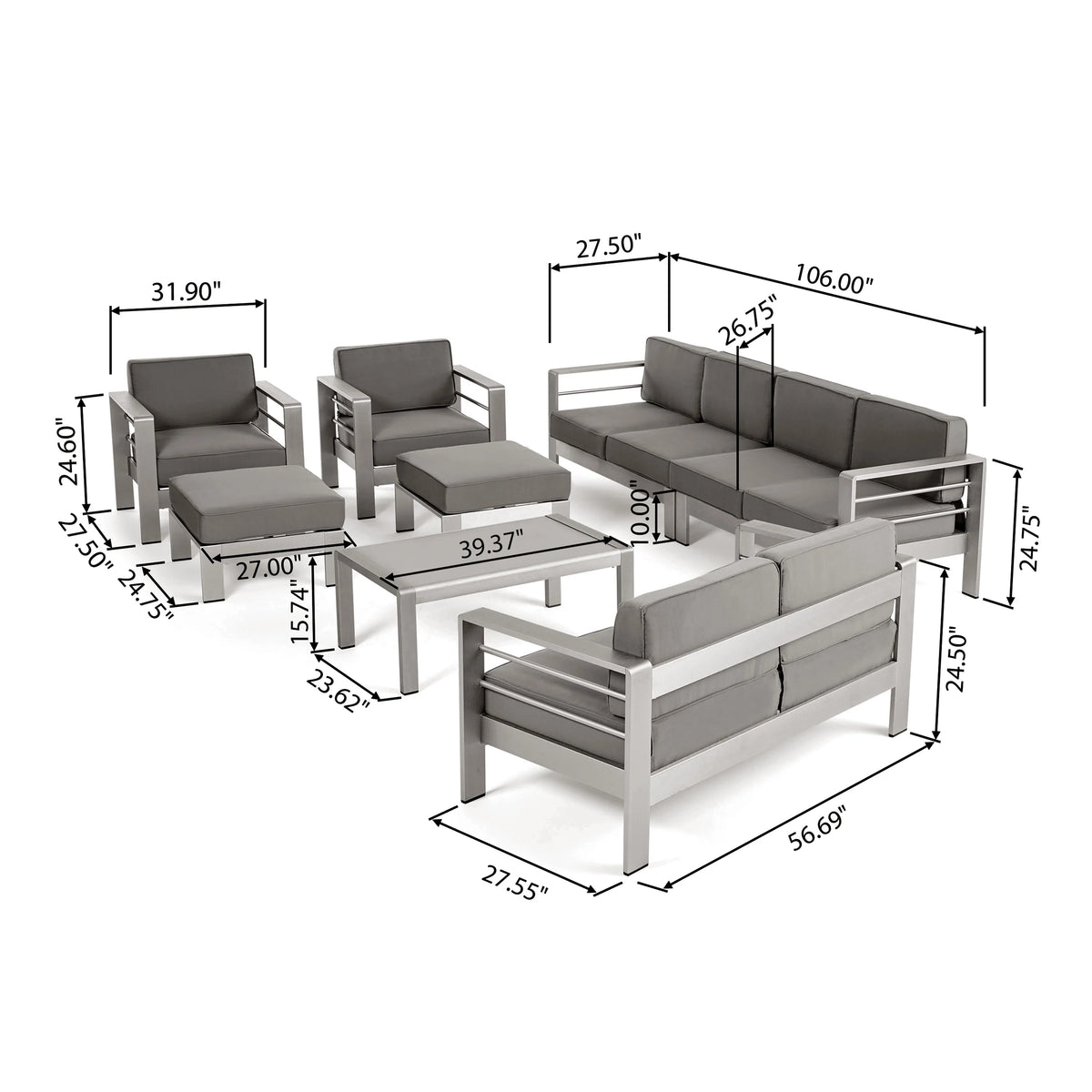 8-Seater Aluminum Sectional Sofa Set S84043