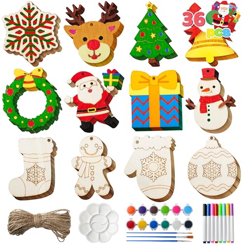 60 Pcs Unfinished Wooden Hanging Ornaments Craft Kit I861401