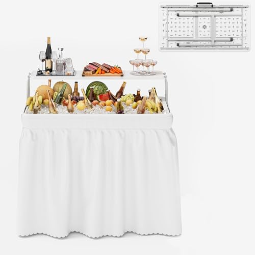 Folding Ice Cooler Table with Storage Shelf, White S1397