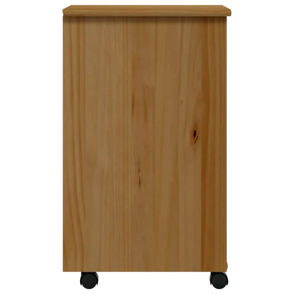 Honey Brown Solid Wood Pine Rolling Cabinet with Drawers Q1393