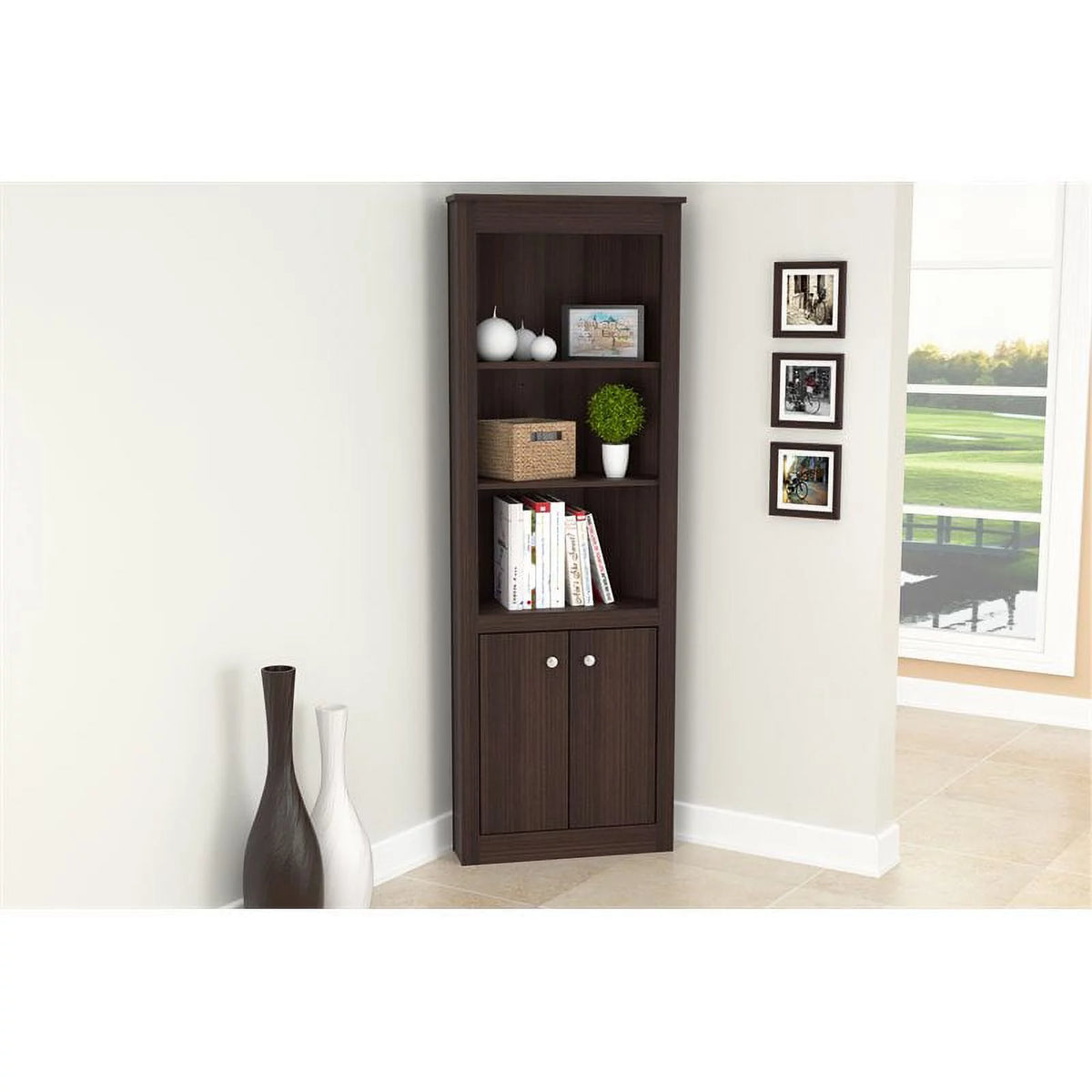 L-Shaped Computer Desk & Corner Bookcase W542