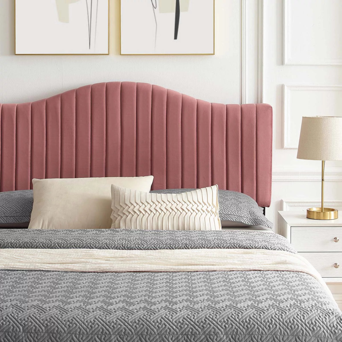 Pink Velvet Tufted Twin Size Platform Bed Frame Y7064