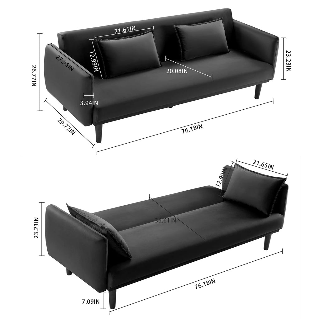 Black Velvet Convertible Sofa Bed F86200