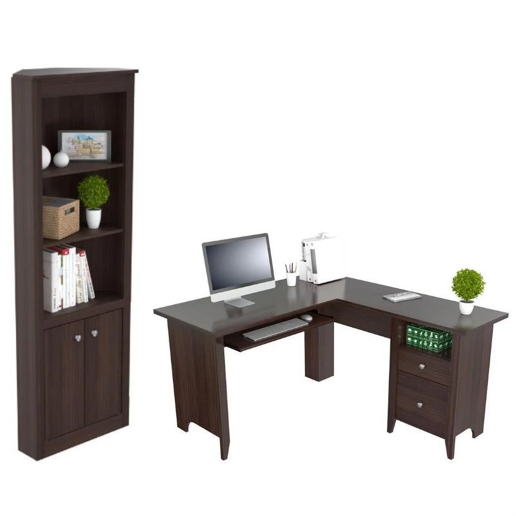 L-Shaped Computer Desk & Corner Bookcase W542