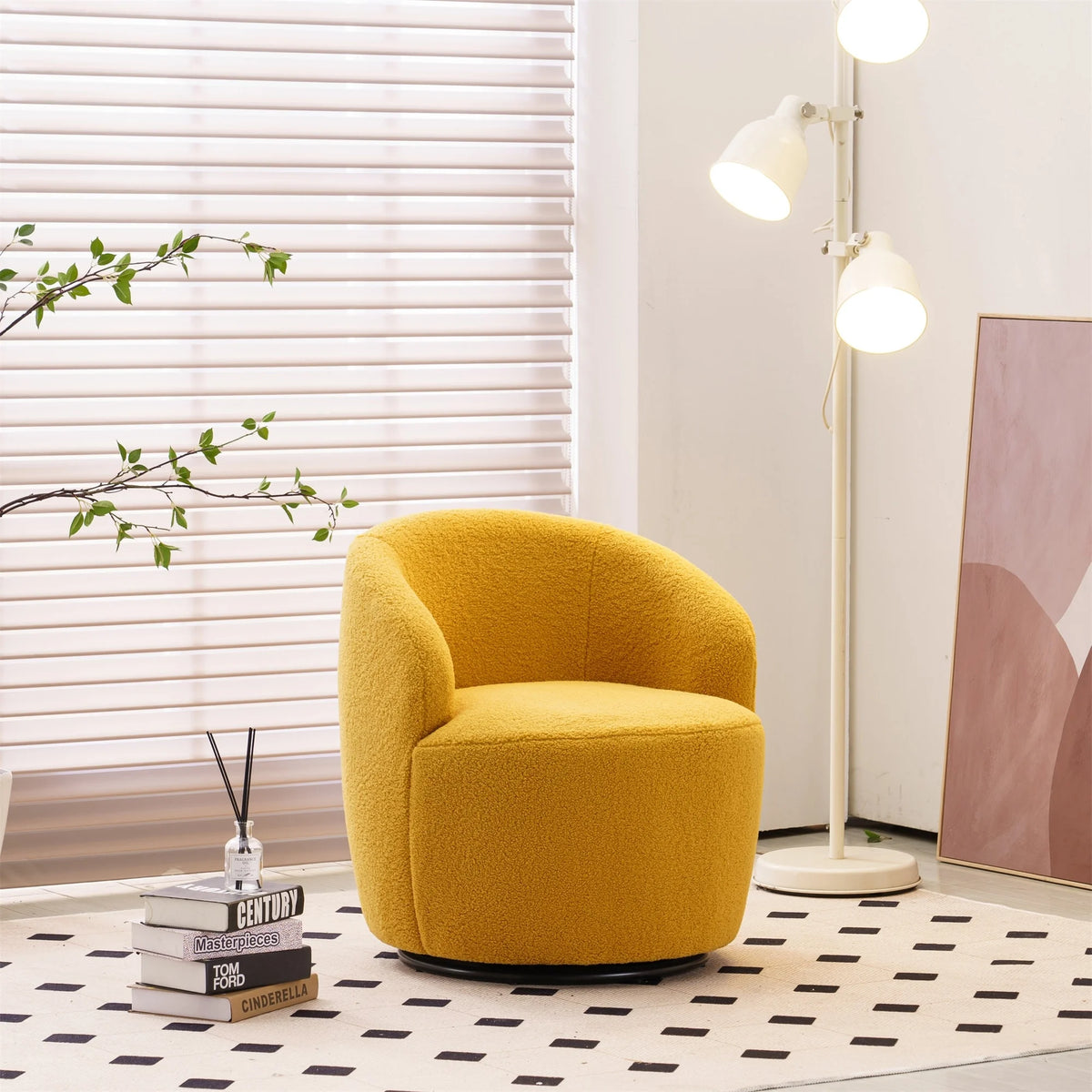Yellow Teddy Fabric Swivel Armchair X8132