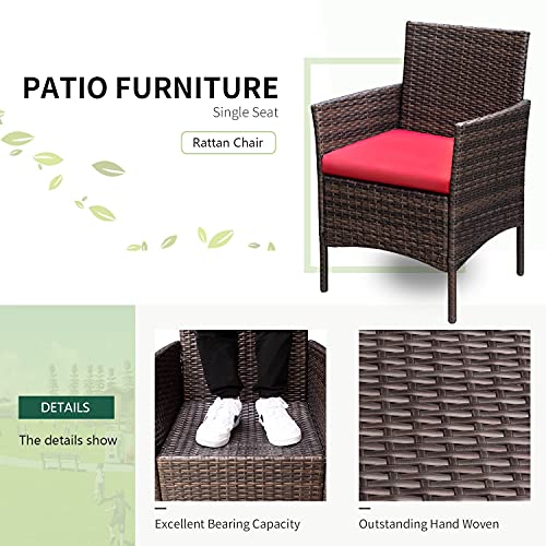 3 Pieces PE Rattan Wicker Patio Furniture Set with Cushion and Glass Coffee Table C668