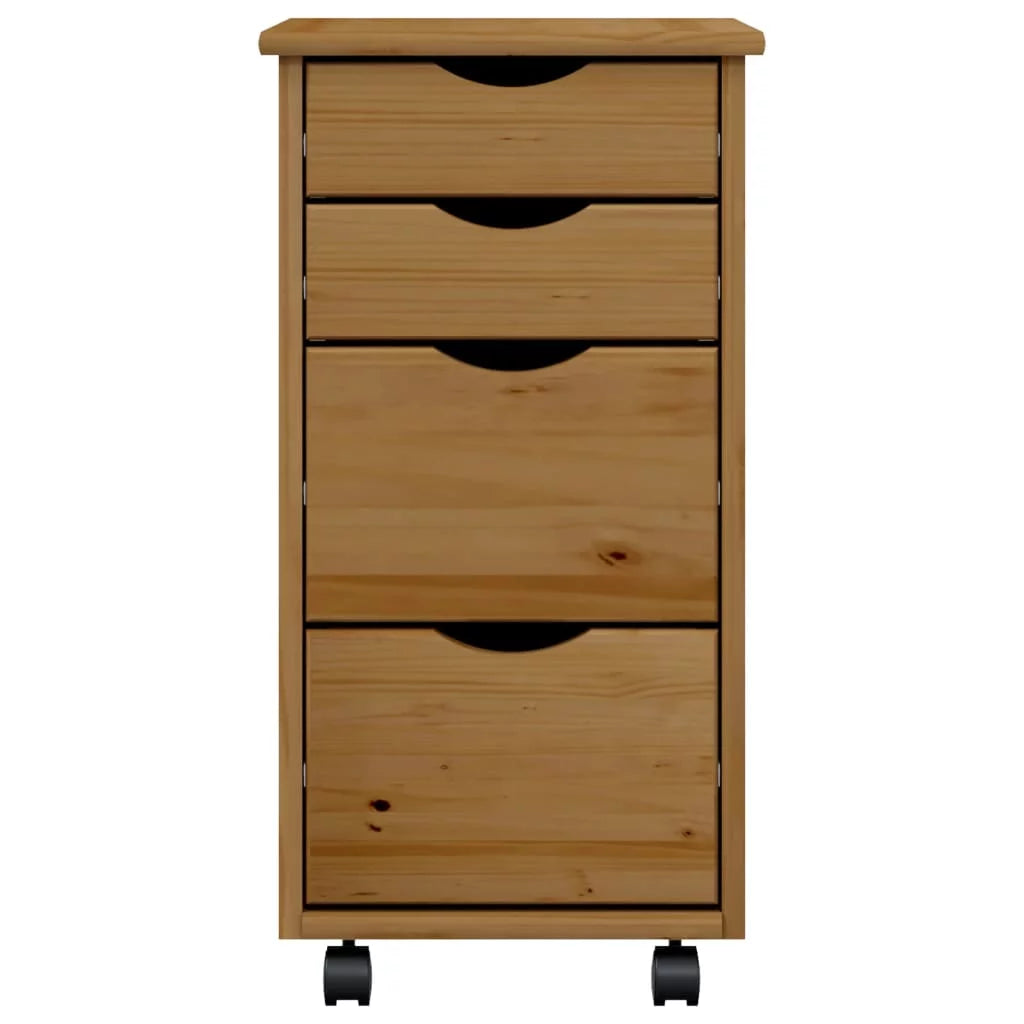 Honey Brown Solid Wood Pine Rolling Cabinet with Drawers Q1393