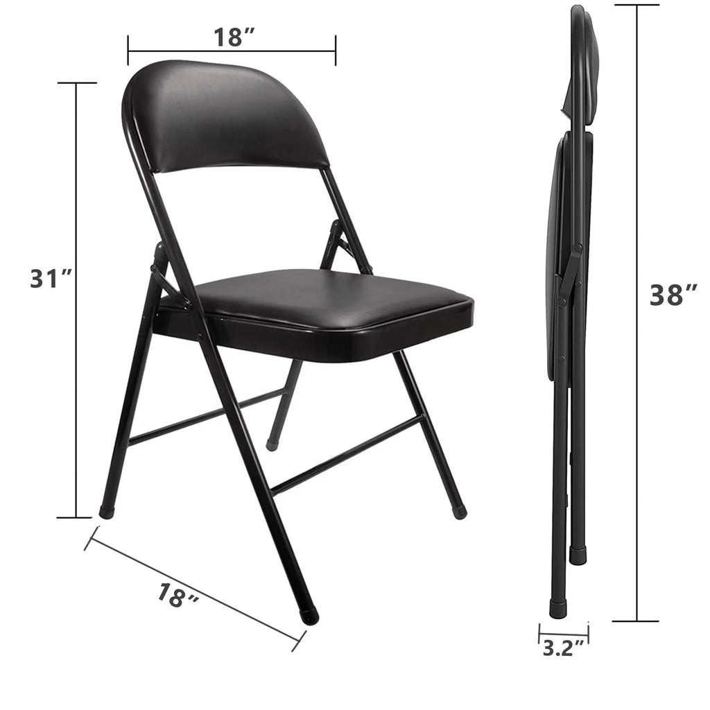 Black Metal Folding Chairs with Padded Seats, 6 Pack U4618