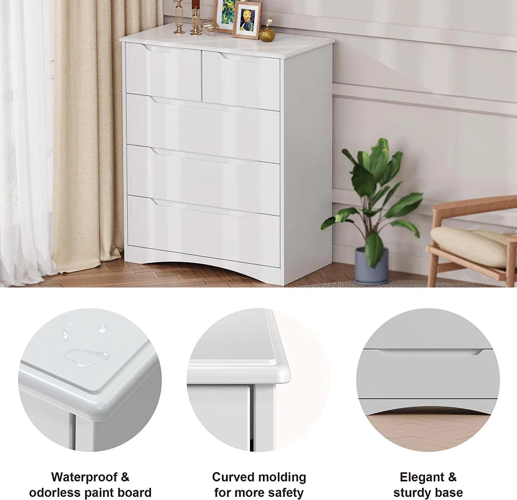 White 5 Drawer Wood Dresser L95894