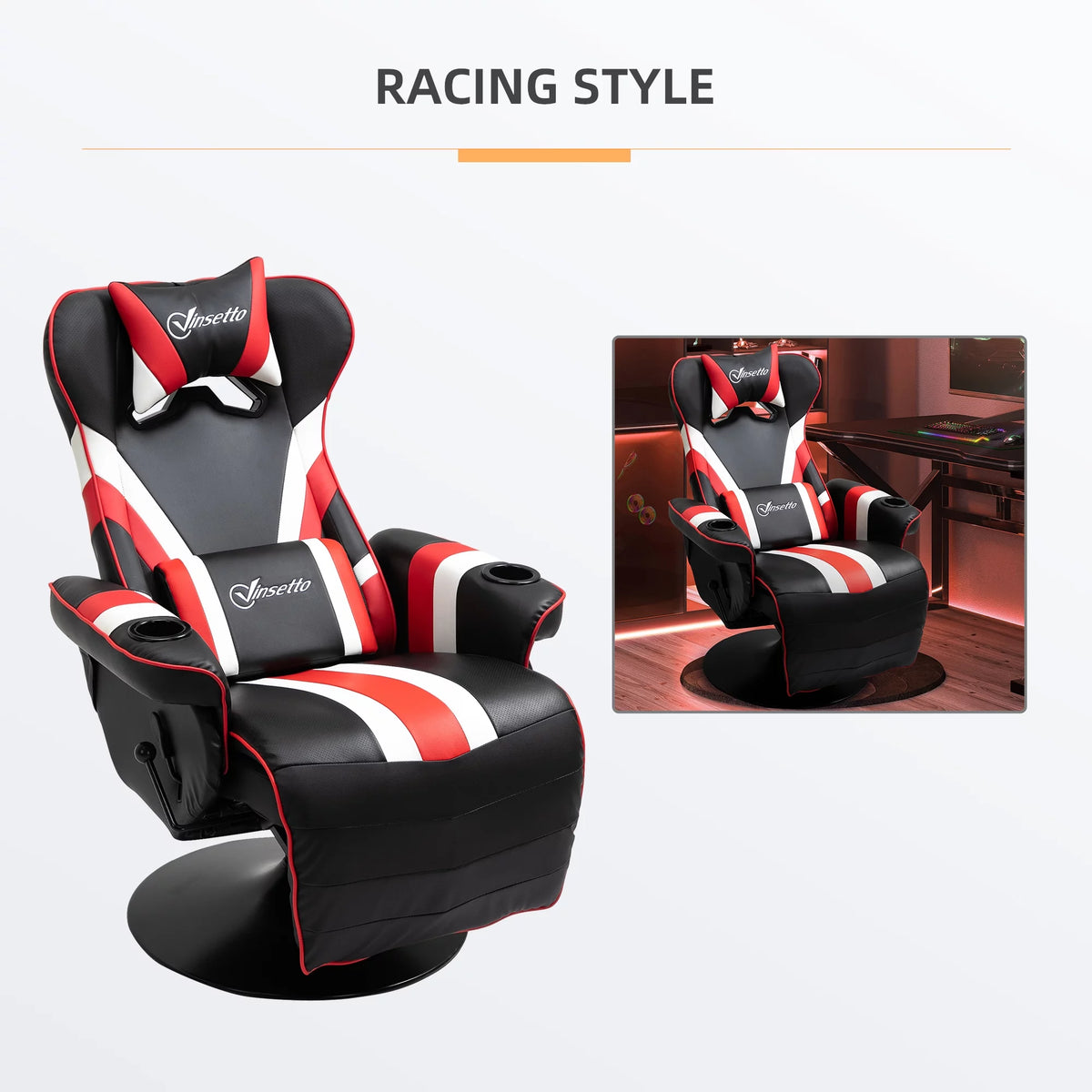 Black White Red Gaming Chair with Footrest and Cup Holder B32098