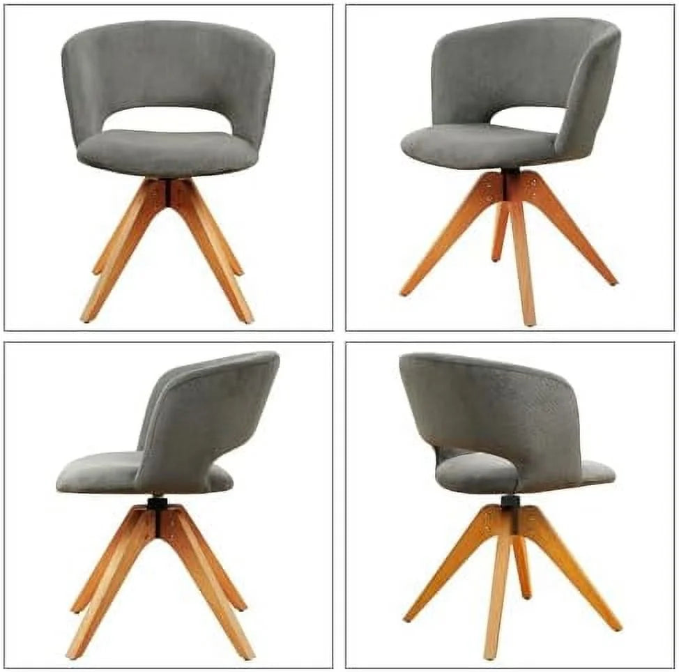 Blue Upholstered Swivel Accent Chair with Solid Wood Legs V69844