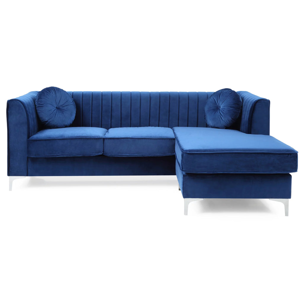 Navy Blue Velvet L-Shape 3-Seater Sectional Sofa V2066