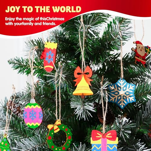 60 Pcs Unfinished Wooden Hanging Ornaments Craft Kit I861401