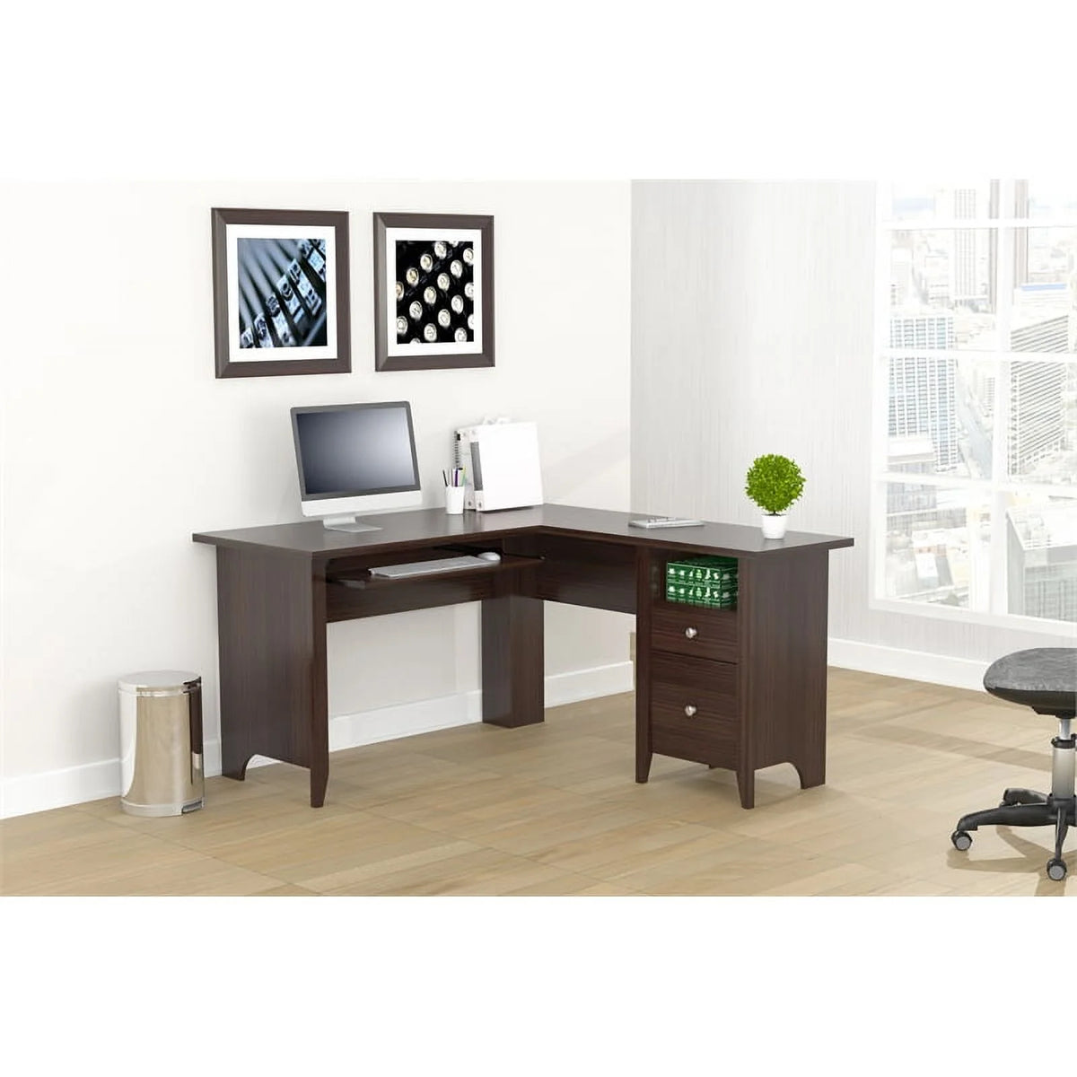 L-Shaped Computer Desk & Corner Bookcase W542