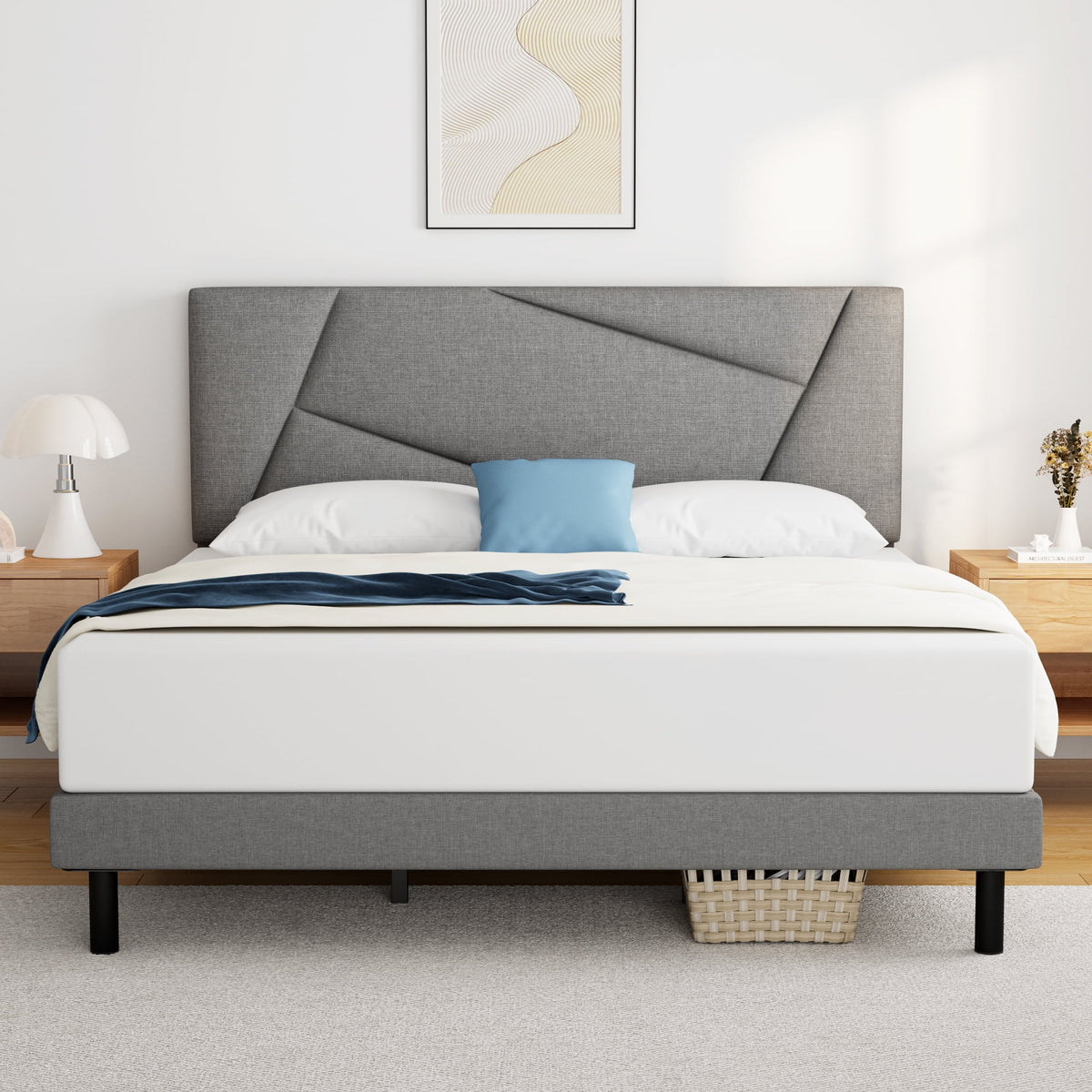 Queen Size Fabric Upholstered Platform Bed Frame H54485