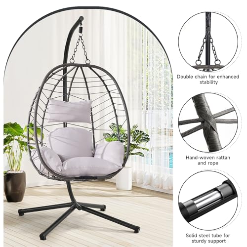 Hanging Egg Chair with Stand, Cushion, Dual Chains, 350LBS Capacity R636870