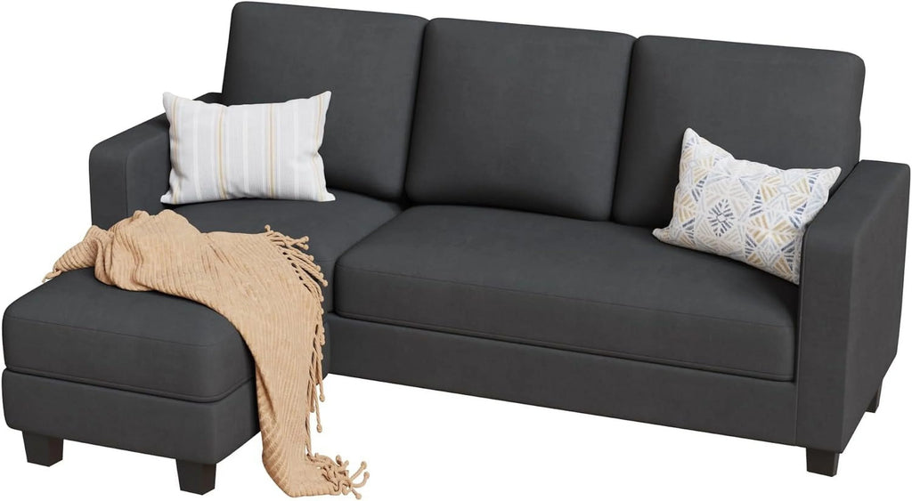 L Shaped Convertible Sectional Sofa with Ottoman Dark Gray T48584