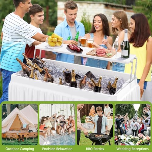 Folding Ice Cooler Table with Storage Shelf, White S1397
