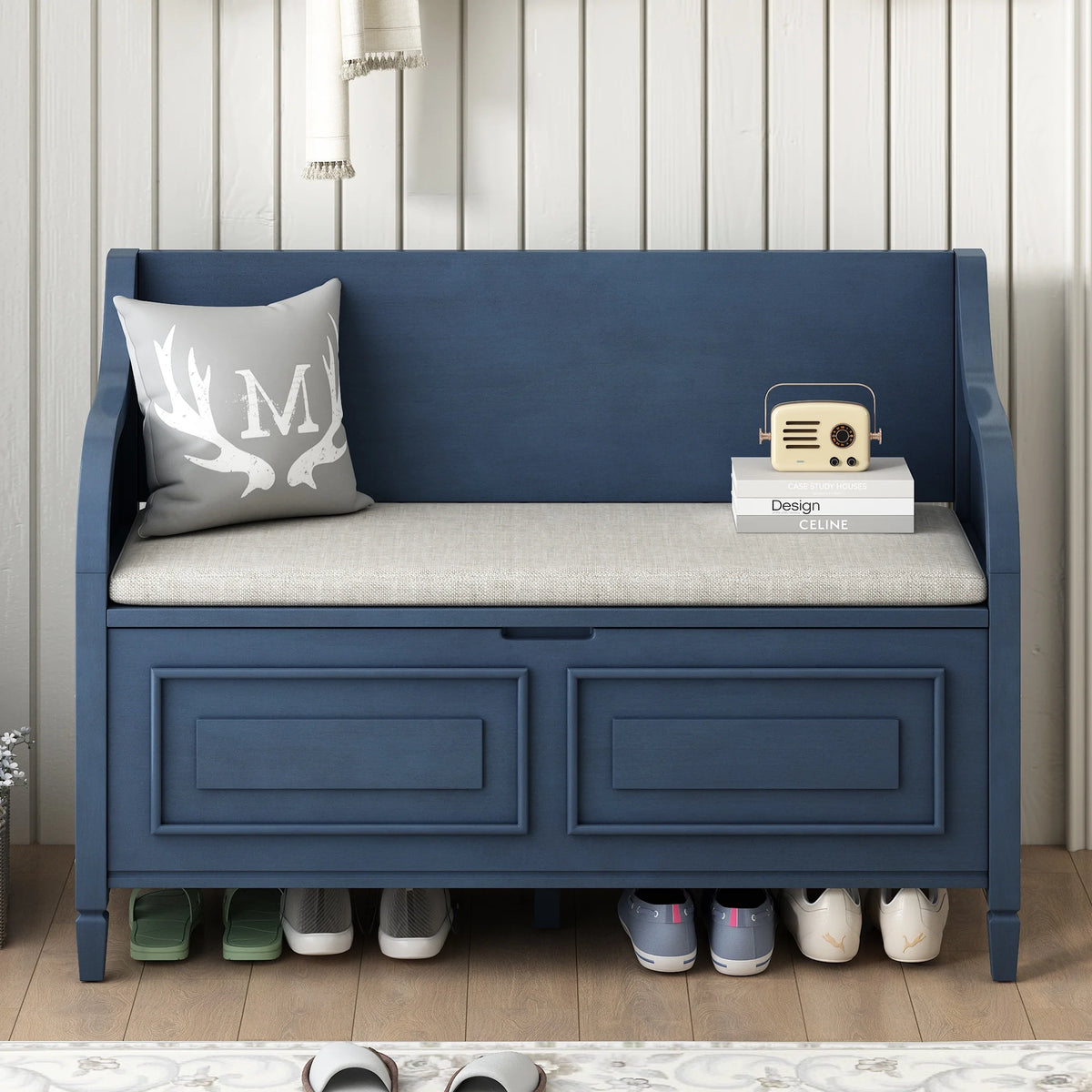 Blue Storage Bench with Hidden Storage K6357