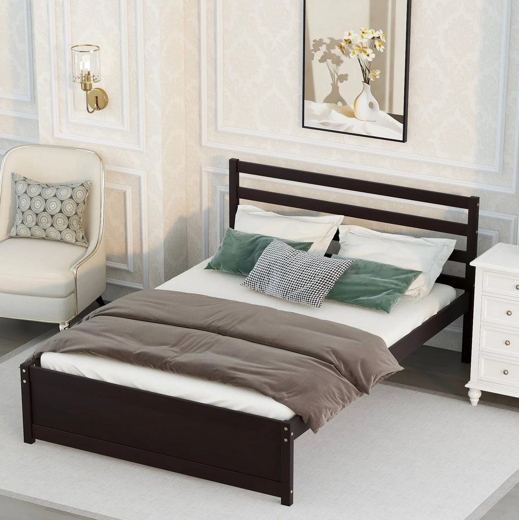 Espresso Full Wood Platform Bed Frame with Headboard Z114216