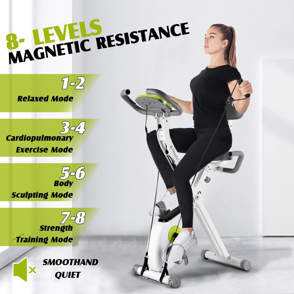 Folding Upright Cycling Exercise Bike with Backrest Magnetic Resistance I585066