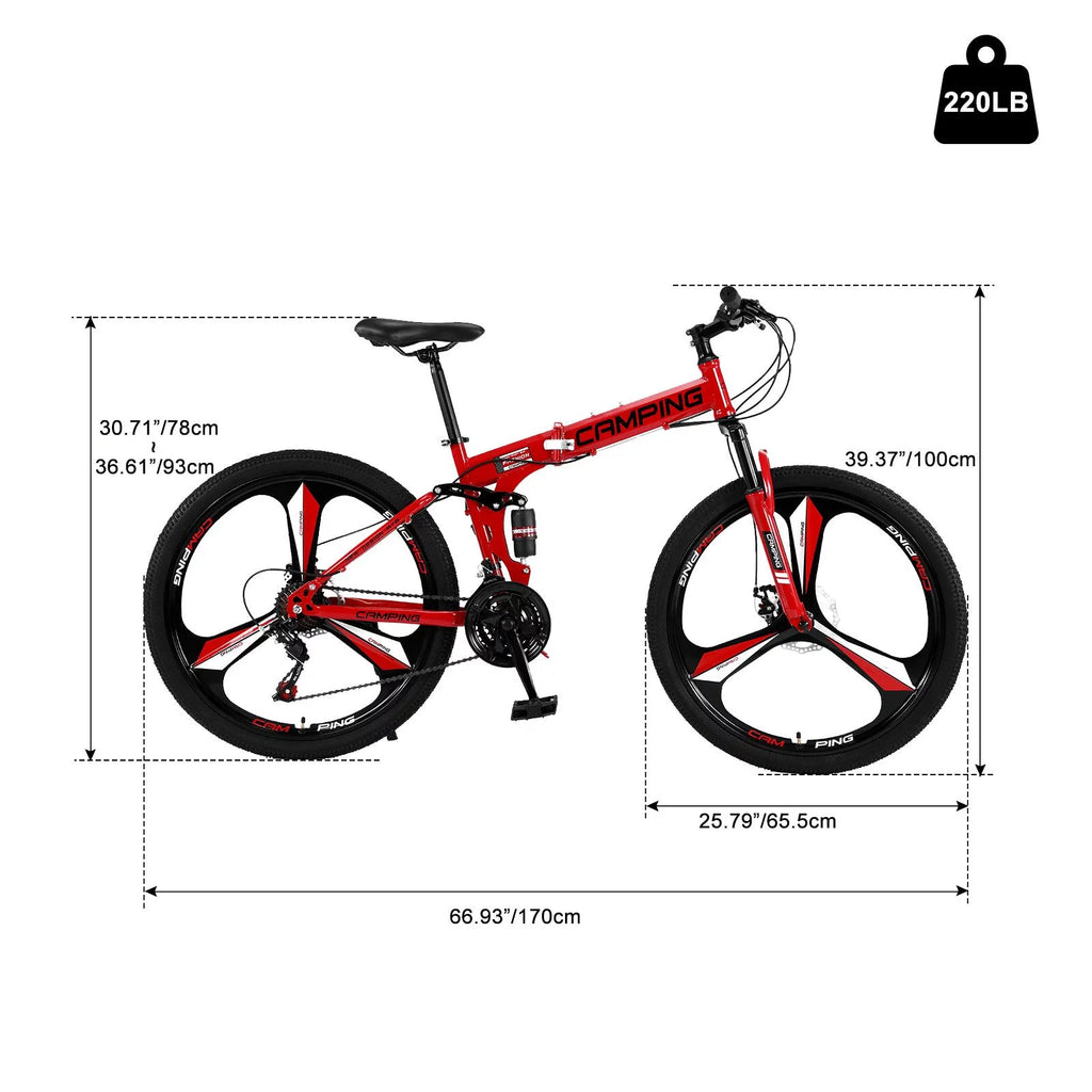 26 inch 21 Speeds Folding Mountain Bike High Carbon Steel Red H53271