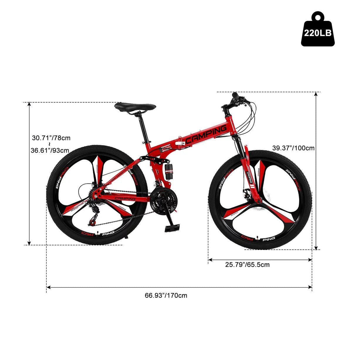 26 inch 21 Speeds Folding Mountain Bike High Carbon Steel Red H53271