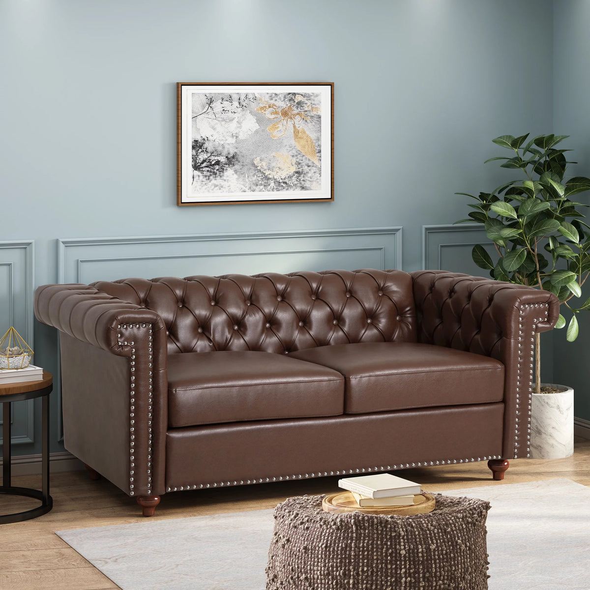 Dark Brown Faux Leather Loveseat E44769