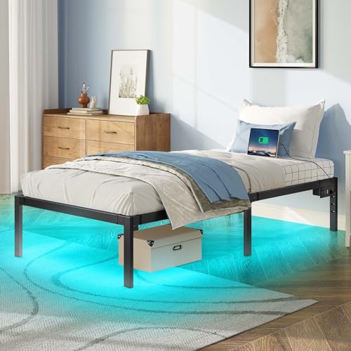 Full Bed Frame with USB Charging Station and LED Lights E91608