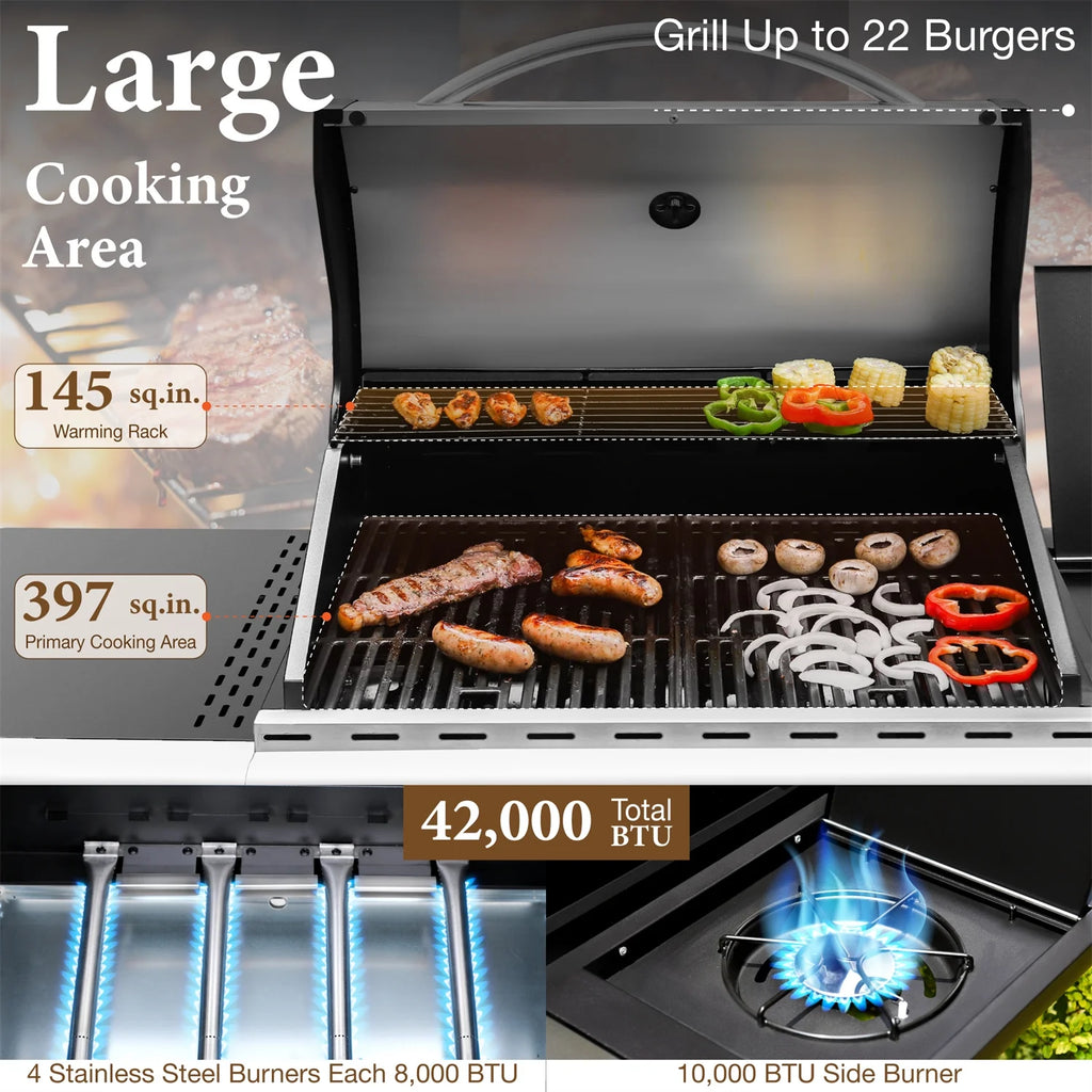 4 Burner Propane Gas Grill with Side Burner Stainless Steel Q342