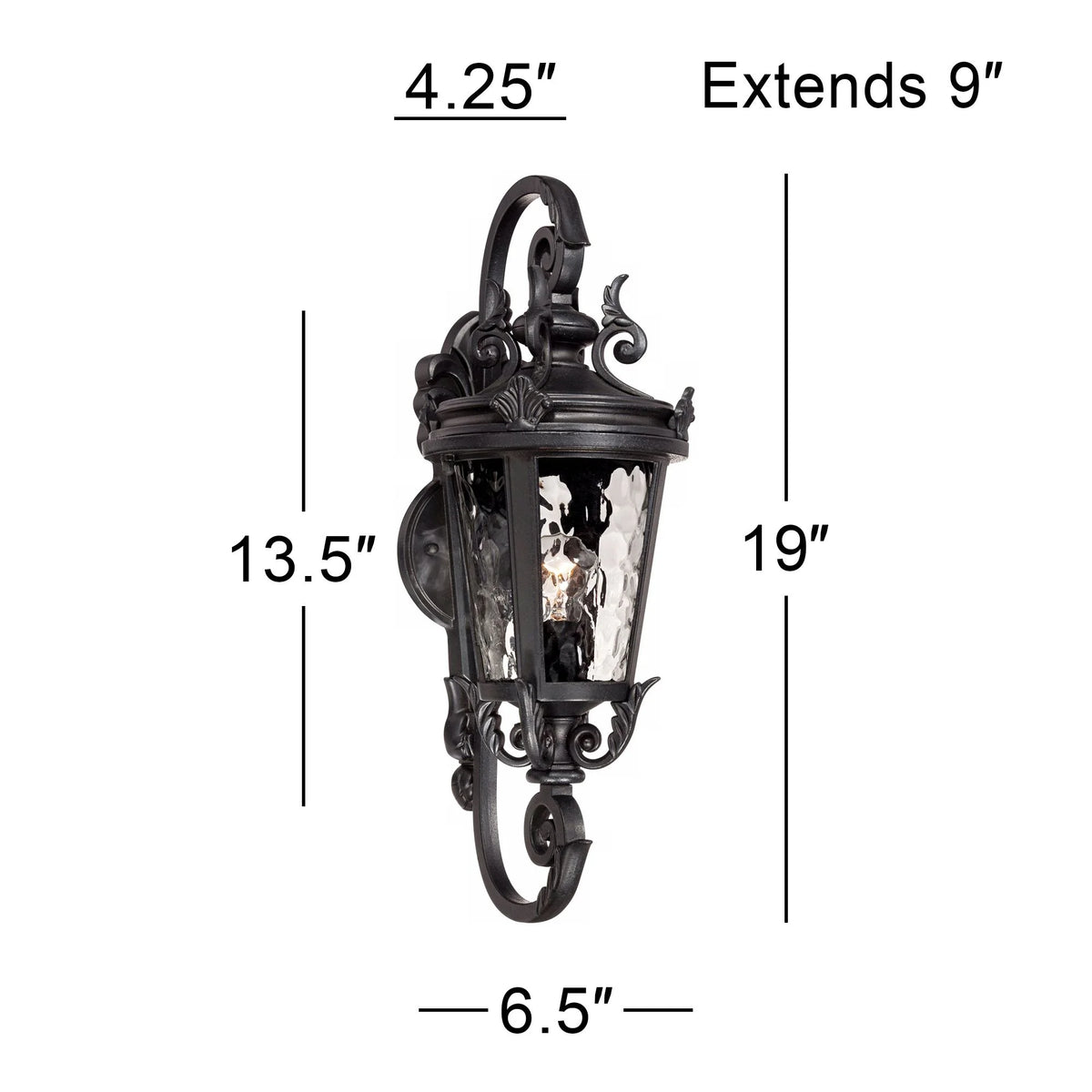 Black 19" Clear Hammered Glass Outdoor Wall Light Fixture T797