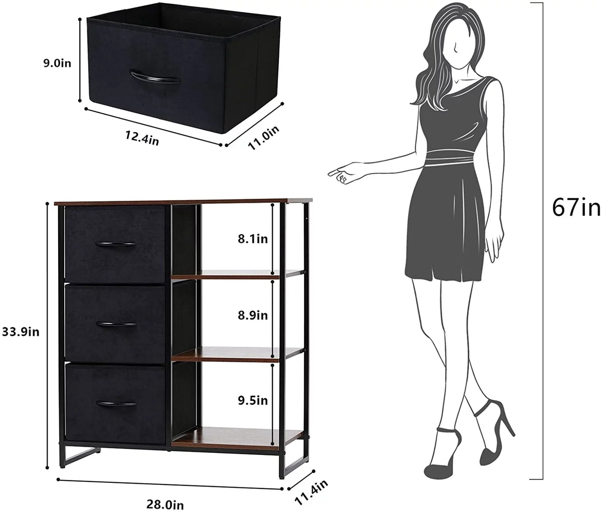 3 Drawer Dresser with Shelves A669