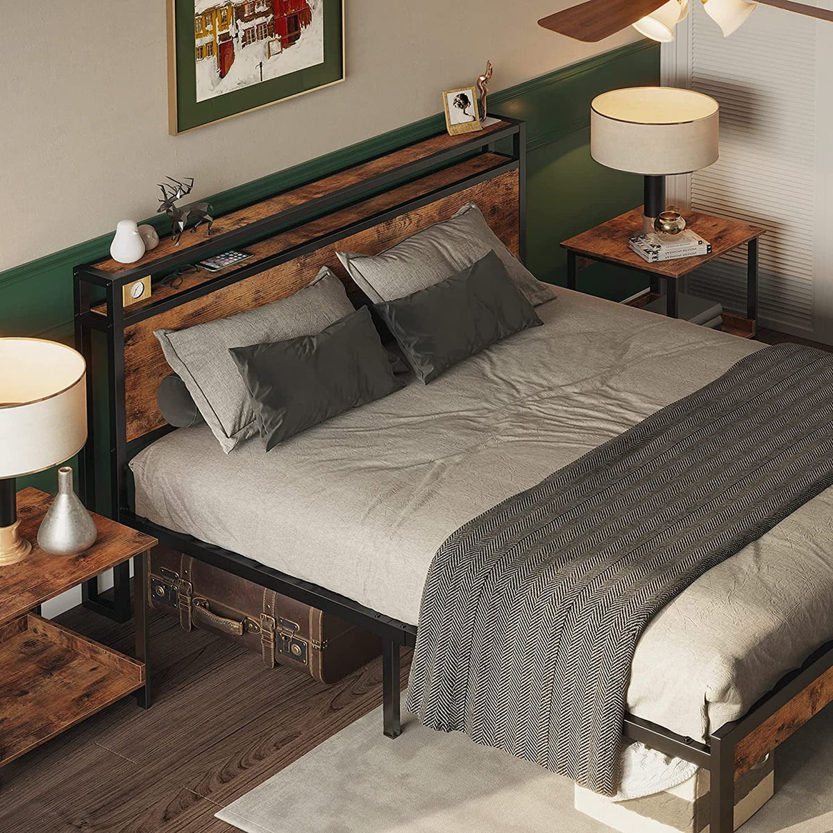 Queen Bed Frame with Industrial Headboard I175
