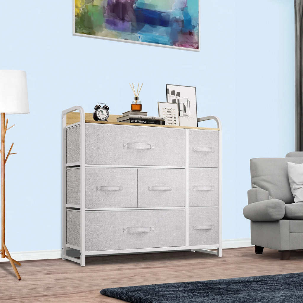 Light Gray 7 Drawer Fabric Dresser B500
