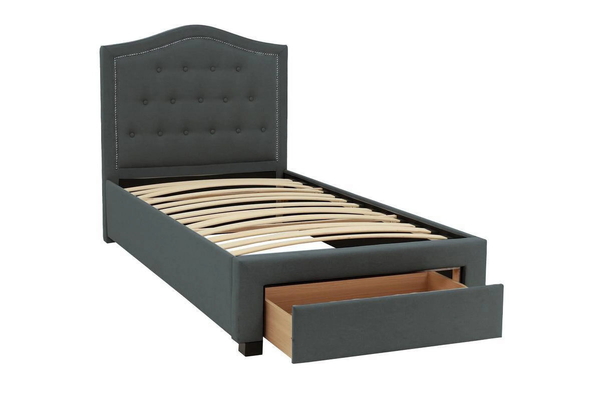 Twin Size Bed with Drawer Button Tufted Charcoal U7169