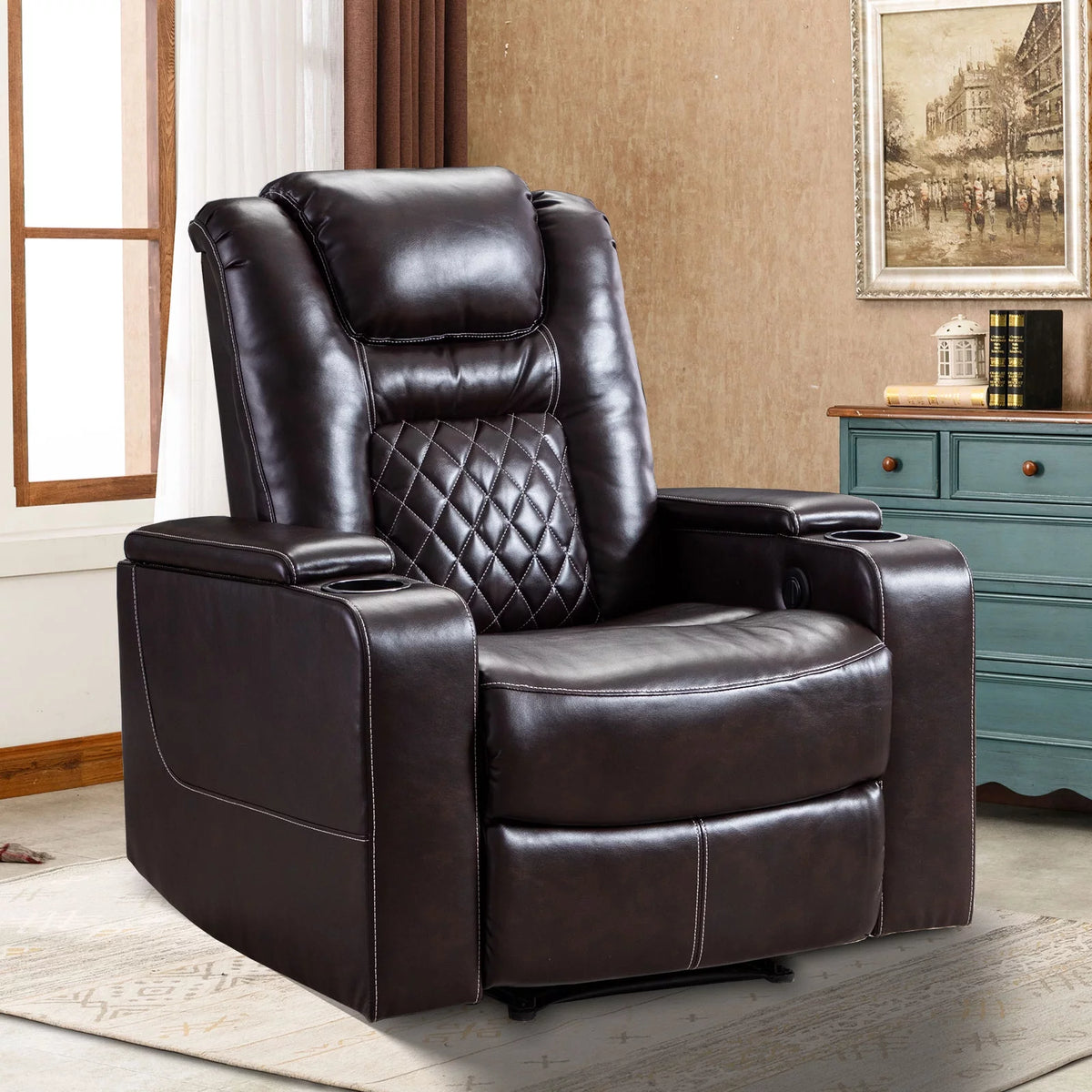 Brown Leather Power Recliner Chair J135