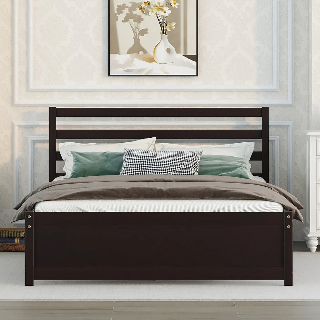 Espresso Full Wood Platform Bed Frame with Headboard Z114216